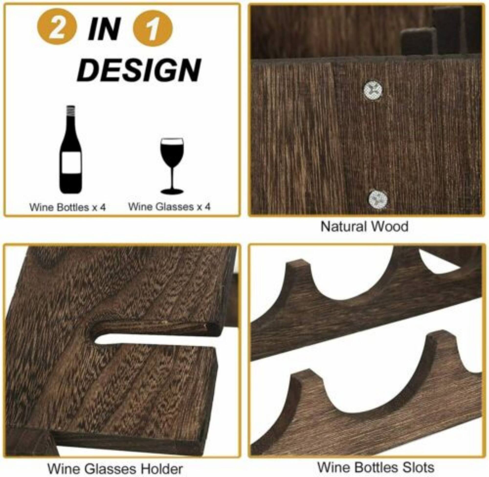 NEX™ Wood Wine Bottle Holder with Glass Rack